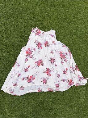 Free People White Floral Swing Dress with Pink & Red Bouquet Print